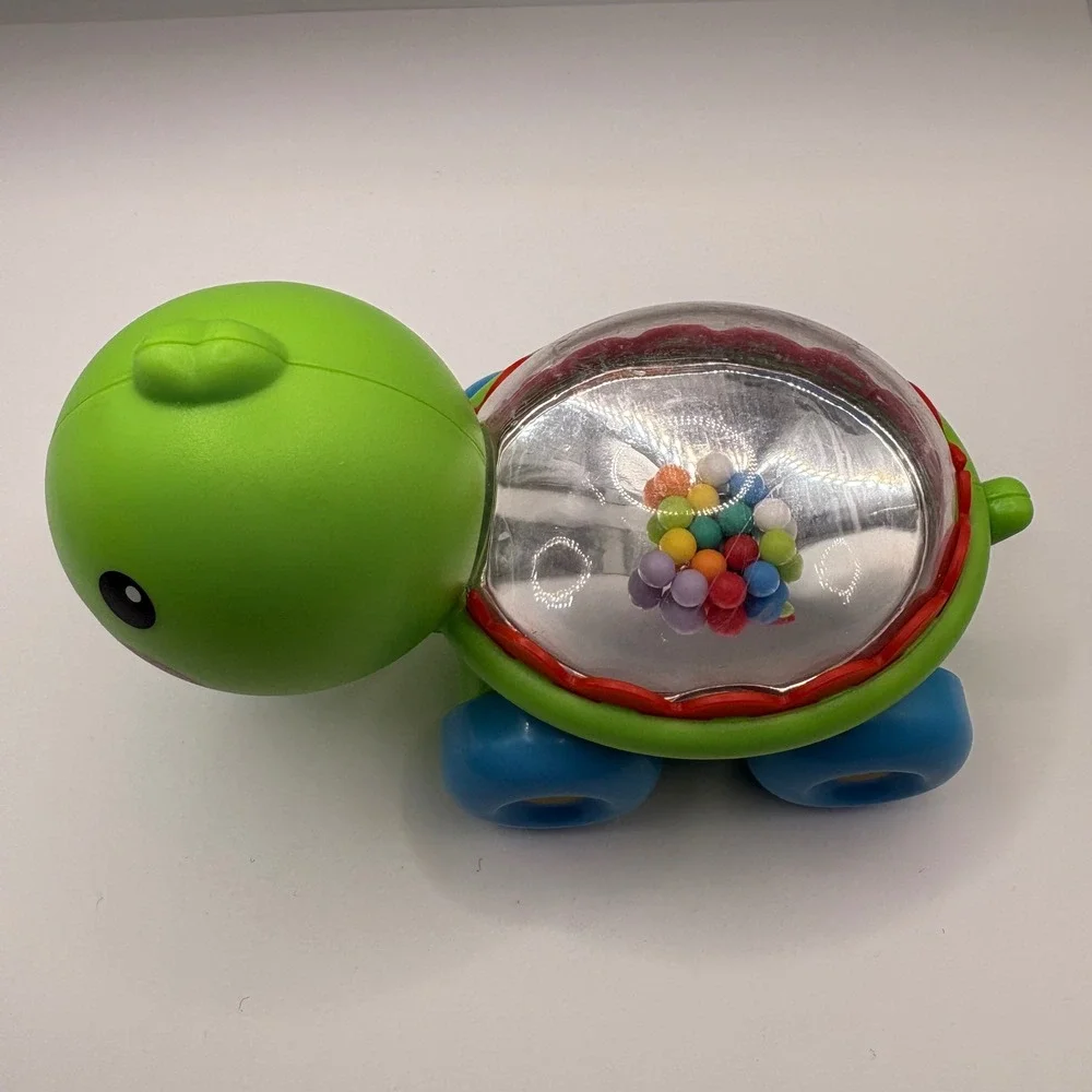 Green Turtle Rattle Push Toy‎ with Colorful Beads and Blue Wheels Sensory Toy